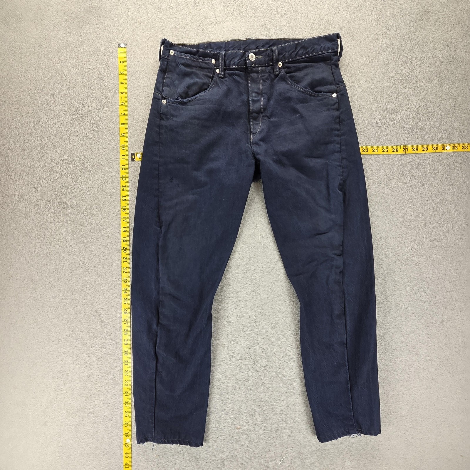Vtg Levis Engineered Jeans Mens Blue Dark Wash Twisted Altered Hem Fits 32x28